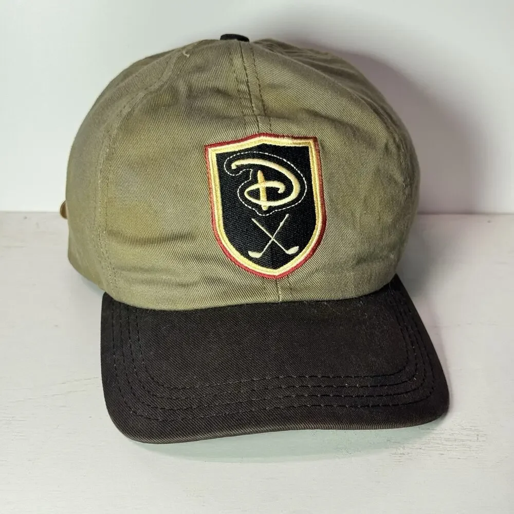 Vintage Disney Golf Embroidered Crest Logo Strapback Hat OSFA Beige